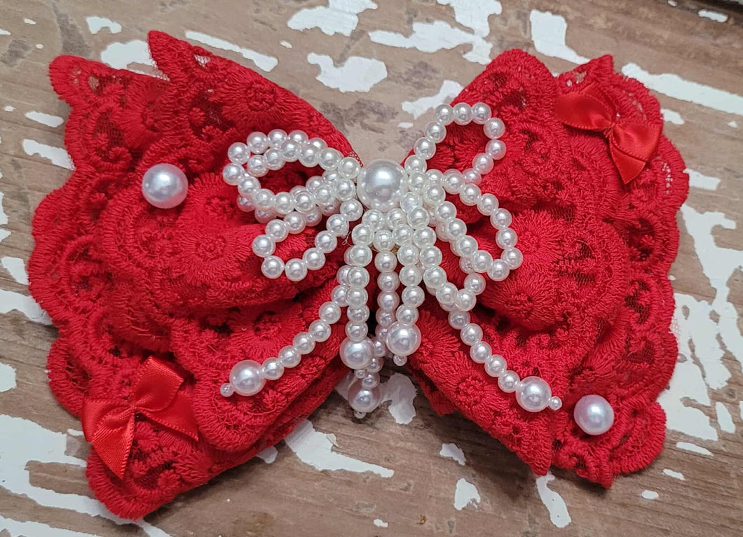 Red Lace Exquisite Pearly Bow